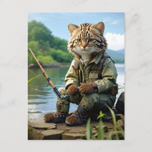 fishing cat at the lake / fischende Katze am See Postcard (Front)