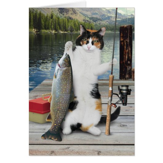 Fishing Cat Card Funny Cute Adorable Best (Front)