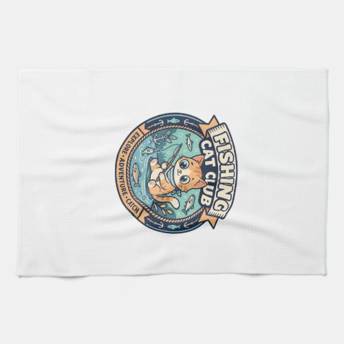Fishing Cat Cute Cat T-Shirt Design - Fishing Cat  Kitchen Towel