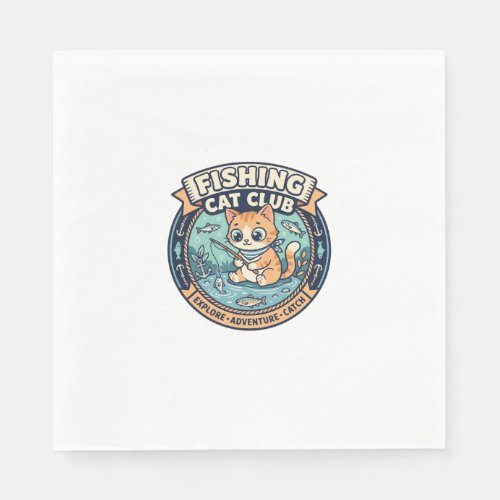 Fishing Cat Cute Cat T-Shirt Design - Fishing Cat  Napkins