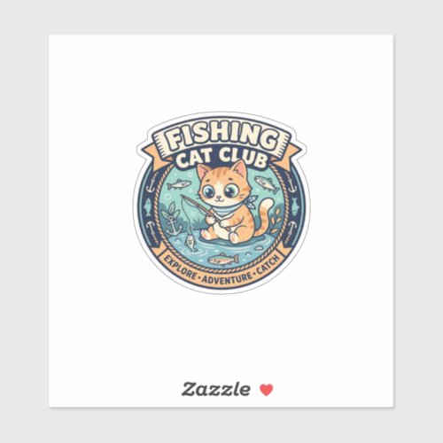 Fishing Cat Cute Cat T-Shirt Design - Fishing Cat  Sticker