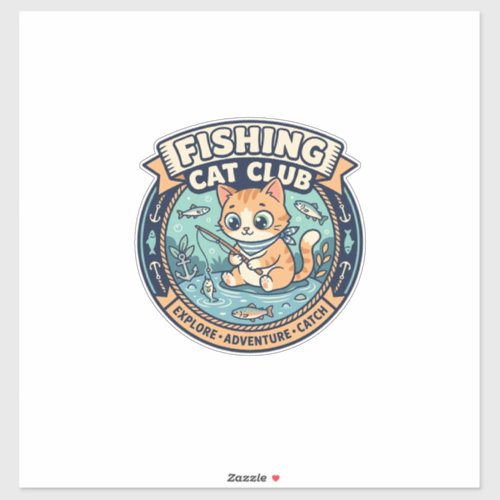 Fishing Cat Cute Cat T-Shirt Design - Fishing Cat  Sticker