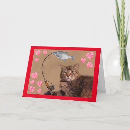 Fishing Cat Romantic Valentines Day Holiday Card