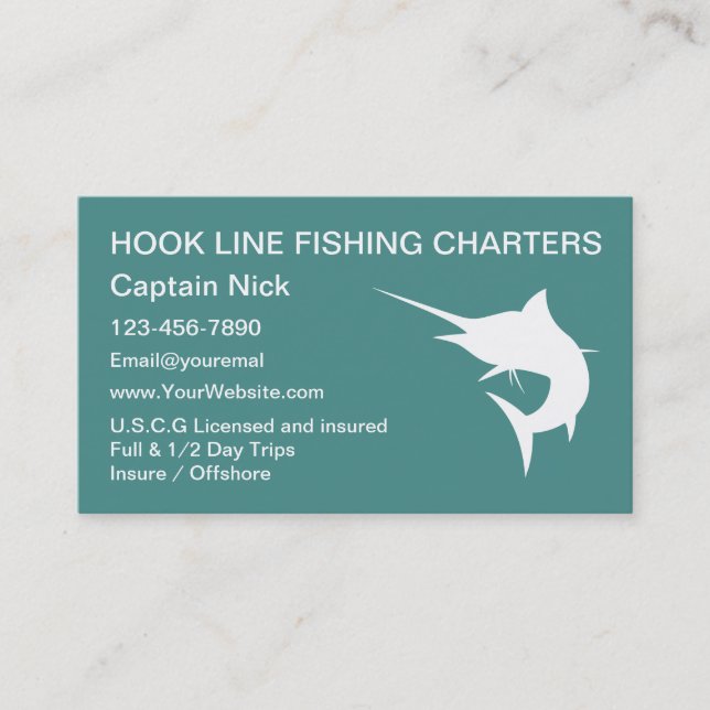 Fishing Charters Boat Captain Marlin Design Business Card (Front)