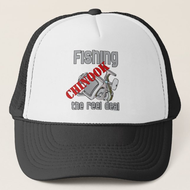 Fishing Chinook  Salmon The Reel Deal Fishing Trucker Hat (Front)