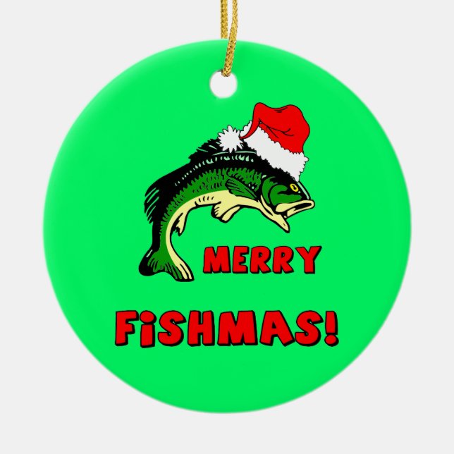 fishing Christmas Ceramic Ornament (Front)