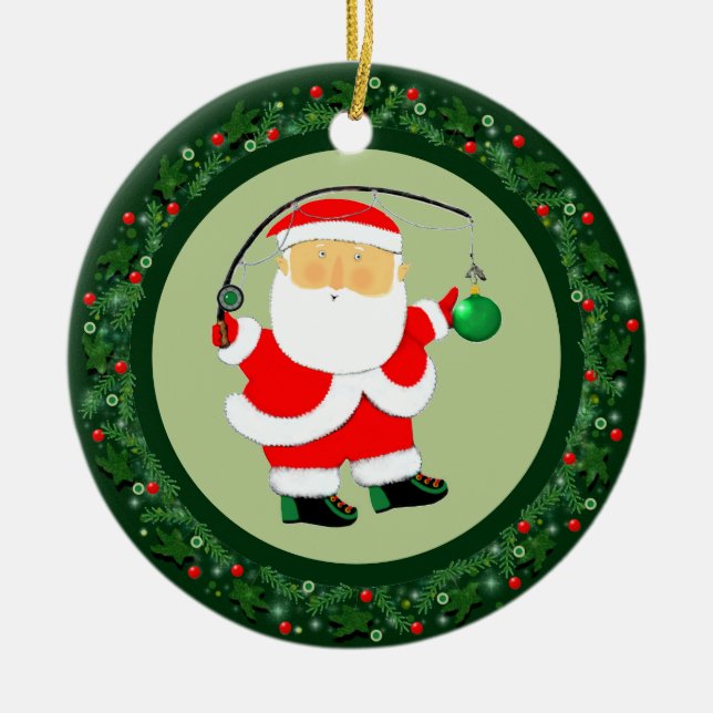 Fishing Christmas Collectible Ceramic Ornament (Front)