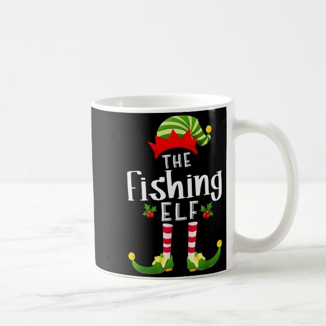Fishing Christmas Elf Matching Pajama X-mas Party  Coffee Mug (Right)