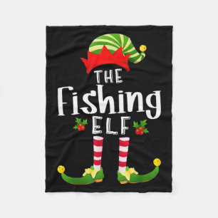 Fishing Christmas Elf Matching Pajama X-mas Party Fleece Blanket