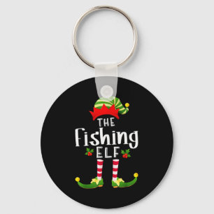 Fishing Christmas Elf Matching Pajama X-mas Party  Keychain