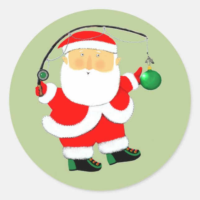 Fishing Christmas Holiday Classic Round Sticker (Front)
