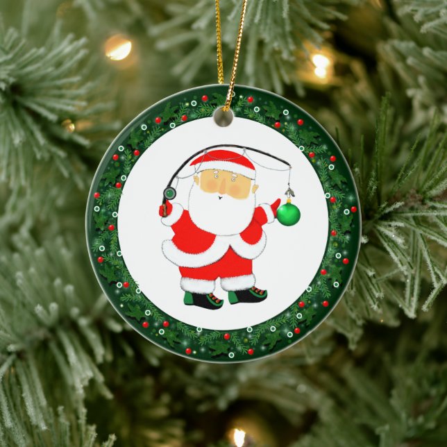 Fishing Christmas Holiday Gift Ceramic Ornament (Tree)