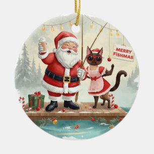 Fishing Christmas Themed Ceramic Ornament