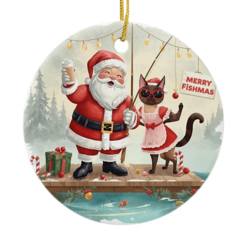 Fishing Christmas Themed  Ceramic Ornament