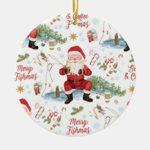 Fishing Christmas Themed Ceramic Ornament