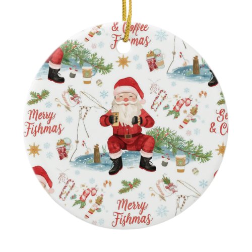 Fishing Christmas Themed  Ceramic Ornament