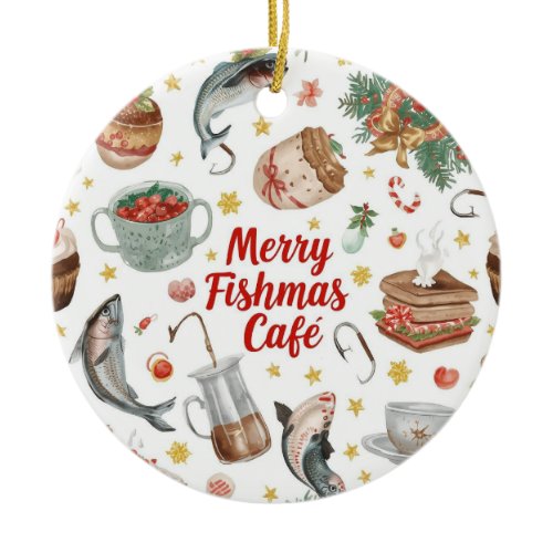 Fishing Christmas Themed  Ceramic Ornament