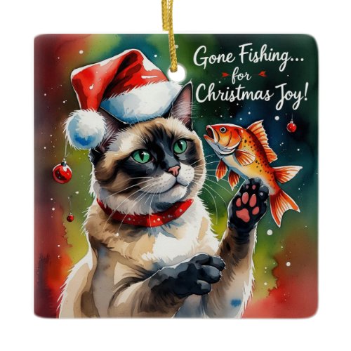 Fishing Christmas themed for Cat Lovers Ceramic Ornament