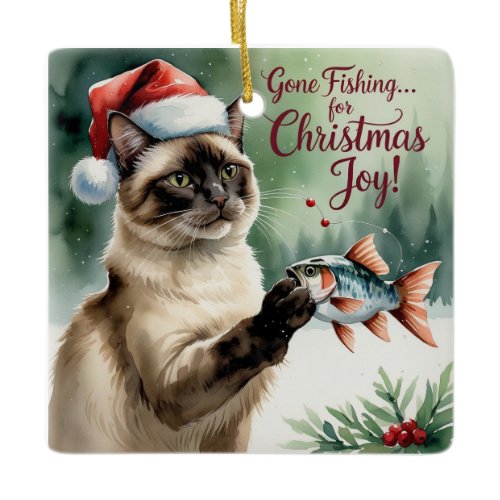 Fishing Christmas themed for Cat Lovers Ceramic Ornament
