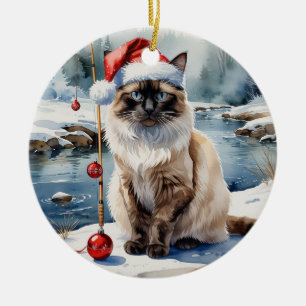 Fishing Christmas themed for Cat Lovers Ceramic Ornament