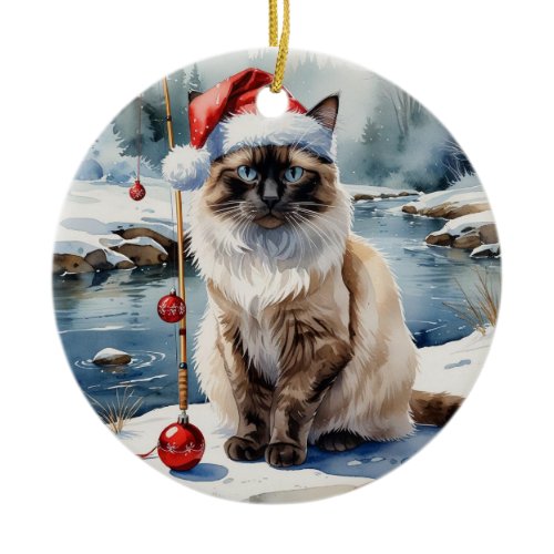 Fishing Christmas themed for Cat Lovers Ceramic Ornament
