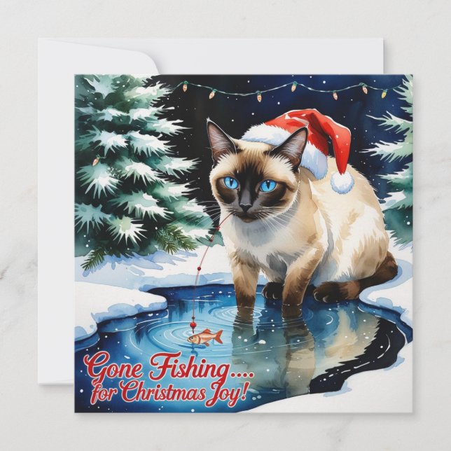 Fishing Christmas themed for Cat Lovers Holiday Card (Front)
