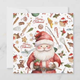 Fishing Christmas Themed with Santa Claus Holiday Card