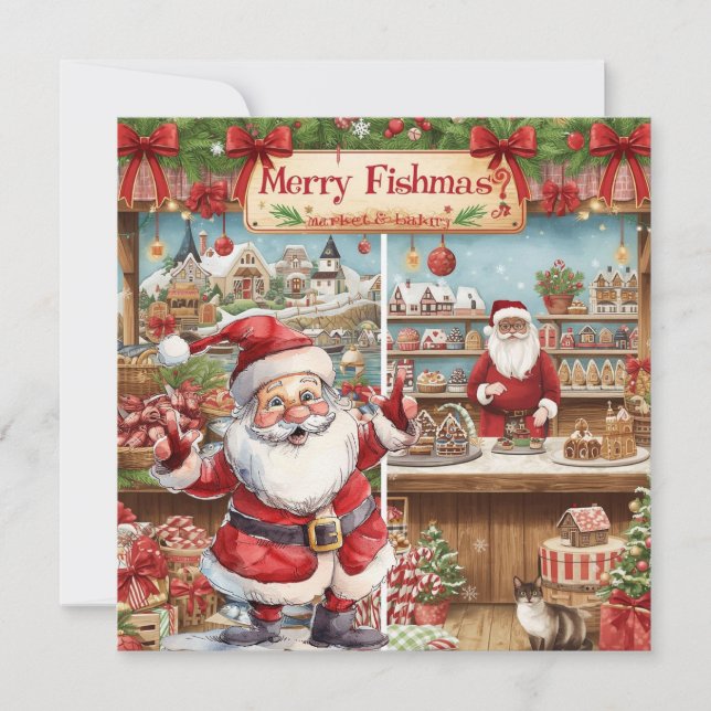 Fishing Christmas Themed with Santa Claus Holiday Card (Front)