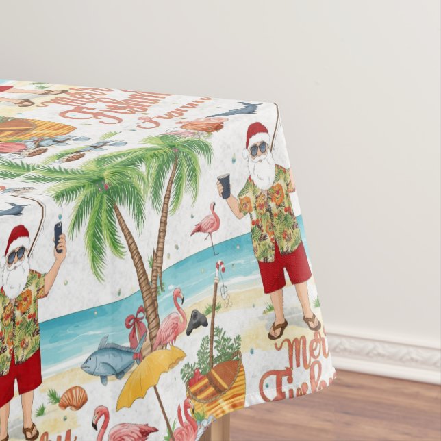 Fishing Christmas themed with Santa Claus Tablecloth (In Situ)
