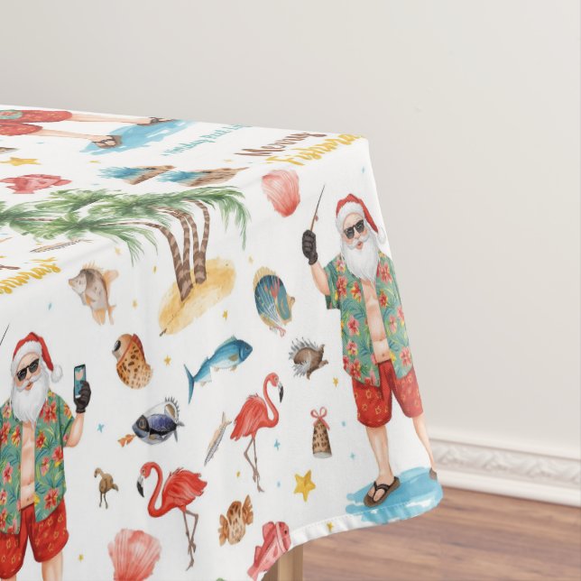 Fishing Christmas themed with Santa Claus Tablecloth (In Situ)