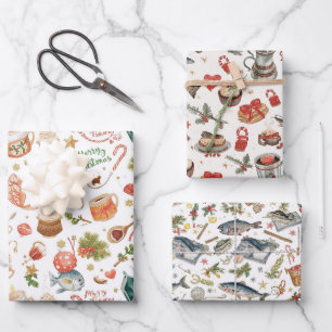 Fishing Christmas themed with Santa Claus Wrapping Paper Sheets