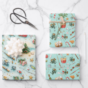 Fishing Christmas themed Wrapping Paper Sheets