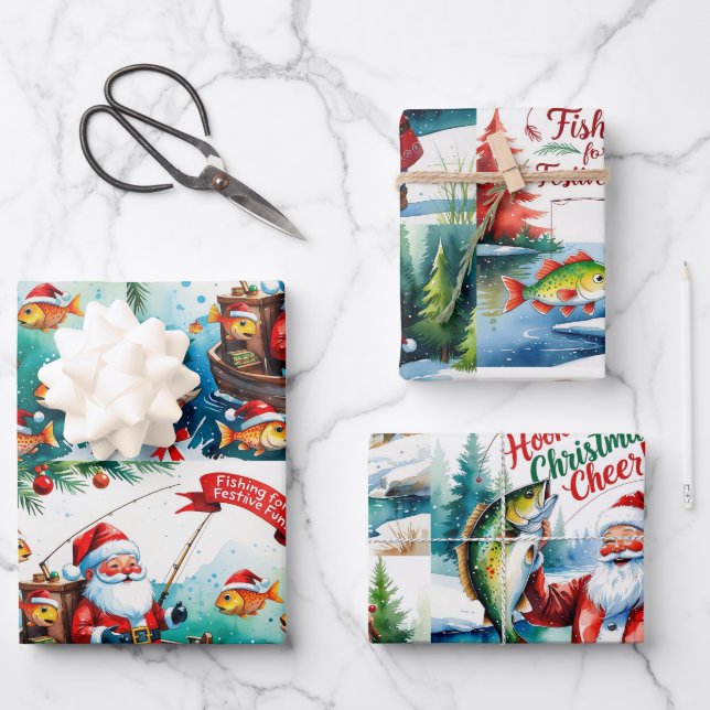 Fishing Christmas themed  Wrapping Paper Sheets (Front)