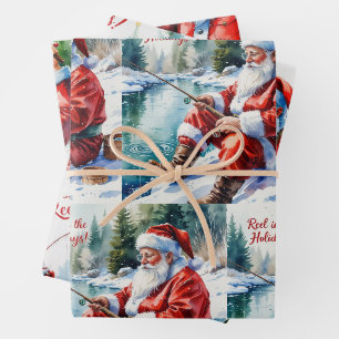 Fishing Christmas themed Wrapping Paper Sheets