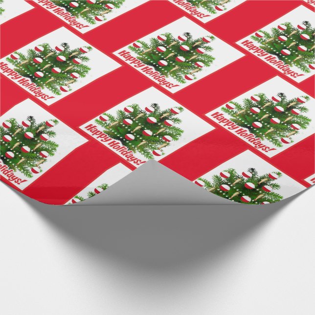 Fishing Christmas Tree  Ornaments  Holiday Wrapping Paper (Corner)