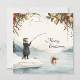 Fishing Christmas with FOX  in the Winter Holiday Card