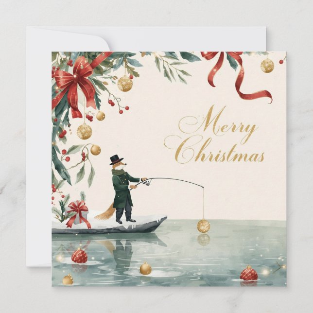 Fishing Christmas with FOX  in the Winter Holiday Card (Front)