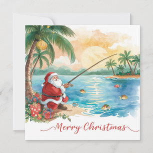 Fishing Christmas with Santa Claus Holiday Card