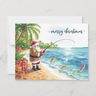 Fishing Christmas with Santa Claus Holiday Card