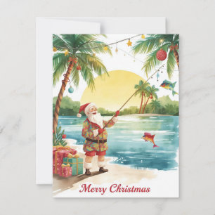 Fishing Christmas with Santa Claus Holiday Card