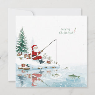Fishing Christmas with Santa Claus  Holiday Card