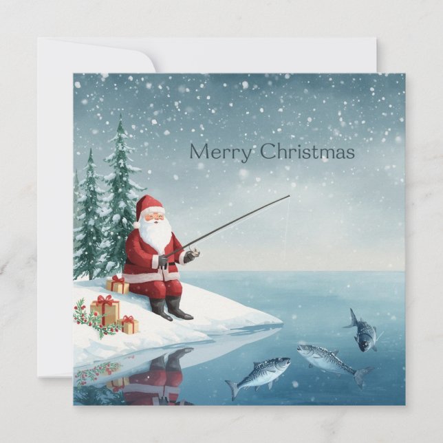 Fishing Christmas with Santa Claus  Holiday Card (Front)