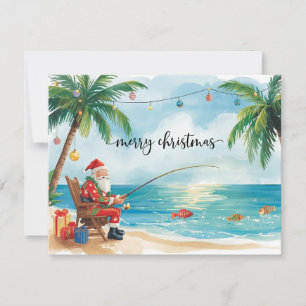 Fishing Christmas with Santa Claus Holiday Card
