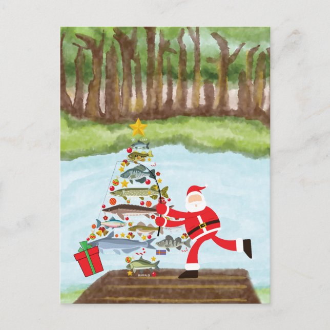 Fishing Christmas with Santa Claus Holiday Postcard (Front)