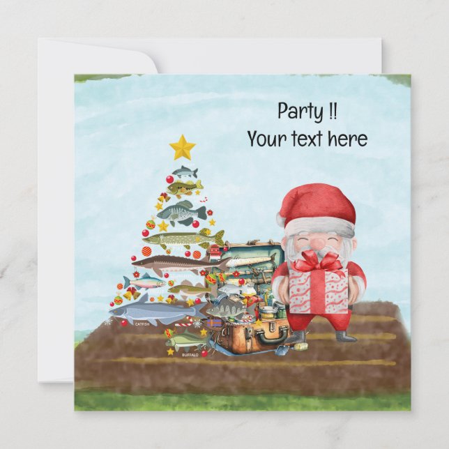 Fishing Christmas with Santa Claus Invitation (Front)