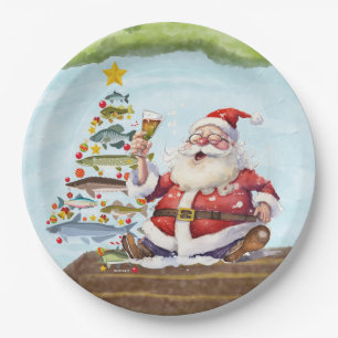Fishing Christmas with Santa Claus Paper Plates