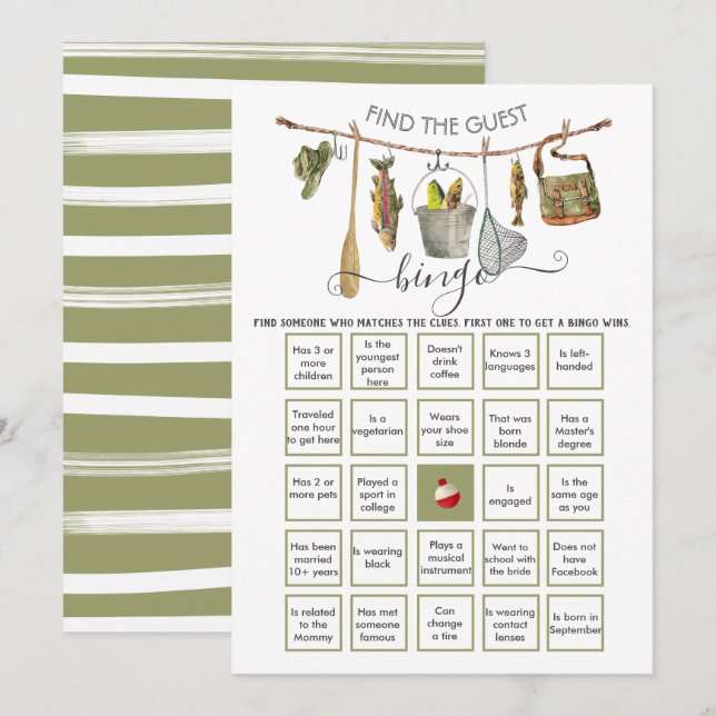 Fishing Clothesline Find the Guest BINGO  Invitation (Front/Back)
