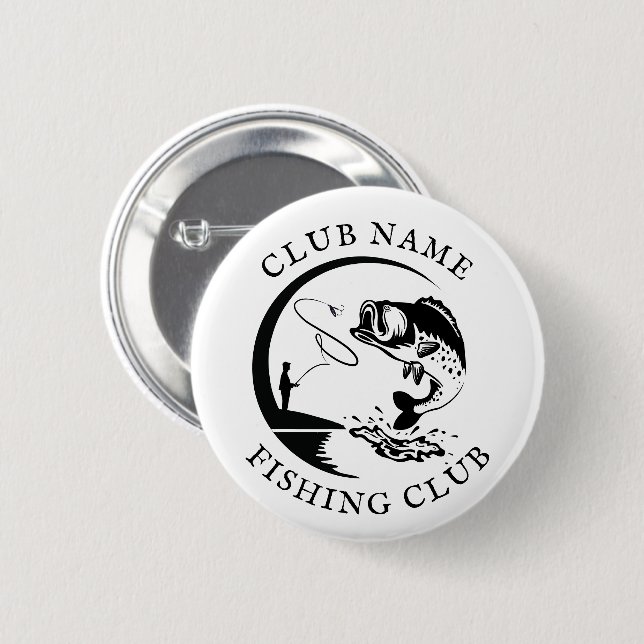 Fishing Club Name Fish Black White Button (Front & Back)