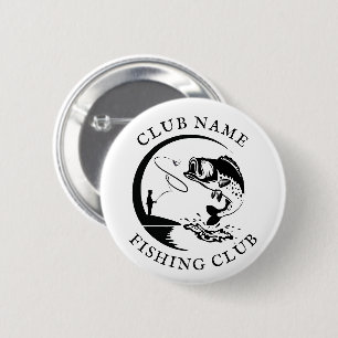 Fishing Club Name Fish Black White Button