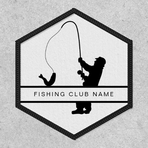 Fishing Club Name Fisherman Silhouette Black White Patch
